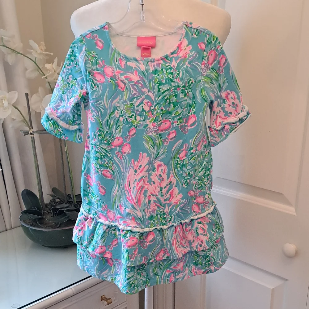 Lilly Pulitzer Girls Kailin‎ Summer/Vacation/Preppy Trioical Fish Print Dress S